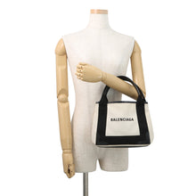 Load image into Gallery viewer, BALENCIAGA NavyCabas White/Black3903462HH3N9260 Canvas Leather Size XS