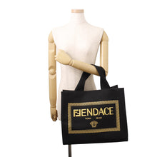 将图像加载到图库查看器中,FENDI Fendace Embroidery 2-way Tote Black/Gold8BH395AJIAF0FQV Canvas