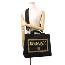 将图像加载到图库查看器中,FENDI Fendace Embroidery 2-way Tote Black/Gold8BH395AJIAF0FQV Canvas