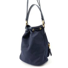 Load image into Gallery viewer, PRADA Duet 2-way Drawstring Bag Navy1BH038 Nylon Leather