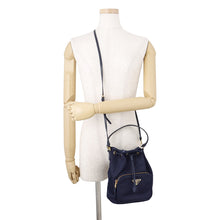 Load image into Gallery viewer, PRADA Duet 2-way Drawstring Bag Navy1BH038 Nylon Leather