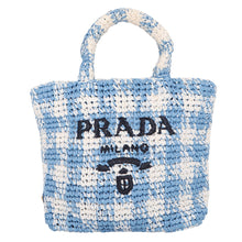 将图像加载到图库查看器中,PRADA Crochet Tote Bag Blue/White1BG422 Raffia Size Small
