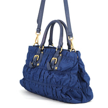 Load image into Gallery viewer, PRADA Gathered 2way Bag BlueBN2805 Leather Nylon