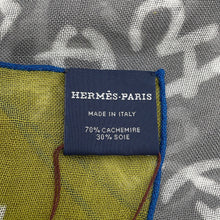 将图像加载到图库查看器中,HERMES Carré H Calligraphy Equestre Size 140 Gravier/Chartreuse/Atlantic Cashmere70% Silk30%