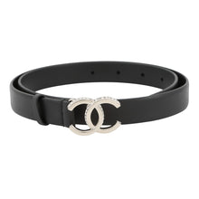 Load image into Gallery viewer, CHANEL CC Logo Belt Black Leather Rhinestone Size 70/28