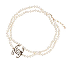 Load image into Gallery viewer, CHANEL CC Logo Long Necklace Faux Pearl Gold Plated