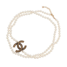 Load image into Gallery viewer, CHANEL CC Logo Long Necklace Faux Pearl Gold Plated