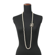 Load image into Gallery viewer, CHANEL CC Logo Long Necklace Faux Pearl Gold Plated