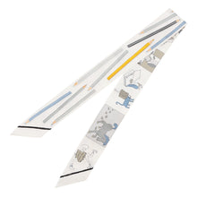 Load image into Gallery viewer, HERMES Twilly A Vos Crayons: Now, get out your colored pencils! / Carre Libre White/Gray/Blue Jean Silk100%