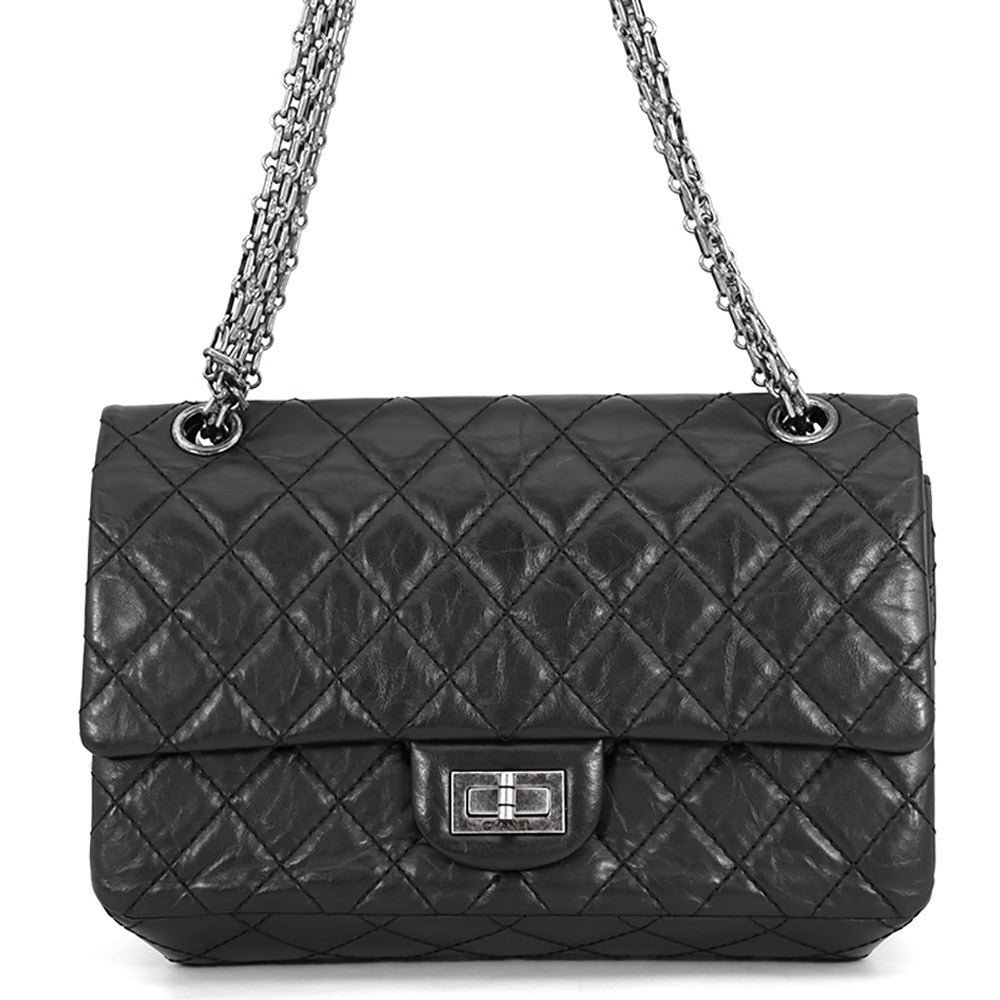CHANEL 2.55 Double Flap Chain Shoulder Bag BlackA37586 Aged Calf