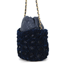 Load image into Gallery viewer, CHANEL Drawstring Shoulder Bag Navy Leather Velvet