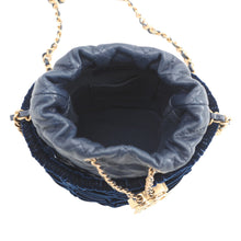 Load image into Gallery viewer, CHANEL Drawstring Shoulder Bag Navy Leather Velvet