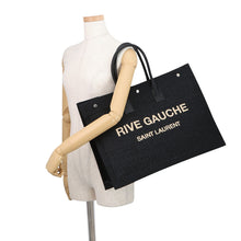 Load image into Gallery viewer, SAINT LAURENT PARIS Rive Gauche Large Tote Bag Black509415 2M21E Raffia Canvas Leather
