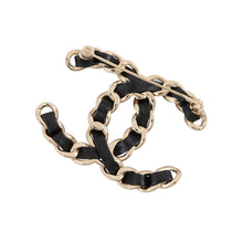 Load image into Gallery viewer, CHANEL CC Logo Brooch Black Gold Plated Leather