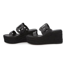 Load image into Gallery viewer, HERMES Itea Espadrilles Sandals Black Leather rope Size 36