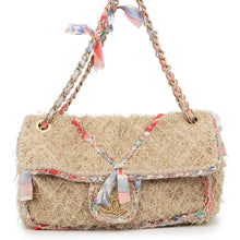 Load image into Gallery viewer, CHANEL Matelasse Double Chain Shoulder Bag Beige/Multicolor Raffia Size 30
