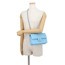 Load image into Gallery viewer, CHANEL Matelasse W Flap ChainShoulder Bag Sky BlueA01113 Caviar Leather Size 23