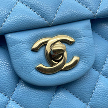 Load image into Gallery viewer, CHANEL Matelasse W Flap ChainShoulder Bag Sky BlueA01113 Caviar Leather Size 23
