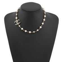 Load image into Gallery viewer, CHANEL CC Logo Faux Pearl Necklace Gold Plated Faux Pearl Rhinestone