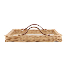 Load image into Gallery viewer, HERMES Rectangular Tray Ozre Color Terre Batchu Swift Leather Willow Wood Glass Size PM