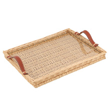 Load image into Gallery viewer, HERMES Rectangular Tray Ozre Color Terre Batchu Swift Leather Willow Wood Glass Size PM