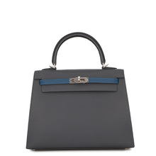Load image into Gallery viewer, HERMES Kelly Sellier tricolor Ardoise/Black/Blue Hydra Epsom Size 25