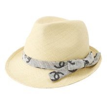 Load image into Gallery viewer, CHANEL CC Logo Ribbon Straw Hat Size M Beige/Gray/Black Straw Cotton100%