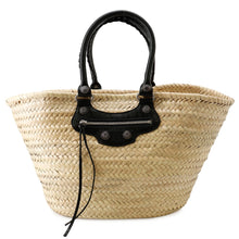 Load image into Gallery viewer, BALENCIAGA Lucagol Basket Natural/Black771067 Raffia Leather Size Medium