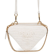Load image into Gallery viewer, PRADA Saffiano Leather Triangle 2-Way Shoulder Bag White1NR015 Leather Raffia