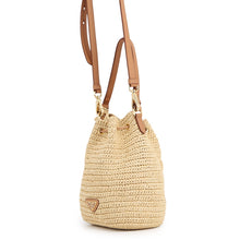 将图像加载到图库查看器中,PRADA 2WAY Bucket Bag Beige/Light Brown1BE068 Raffia Leather
