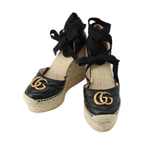 Load image into Gallery viewer, GUCCI GG Marmont Lace-up Espadrille Wedge Heels Black573023 BTM00 1000 Leather Size 34.5