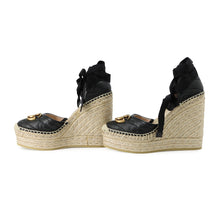 Load image into Gallery viewer, GUCCI GG Marmont Lace-up Espadrille Wedge Heels Black573023 BTM00 1000 Leather Size 34.5