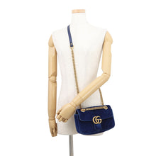 Load image into Gallery viewer, GUCCI GG Marmont Shoulder Bag Blue446744 Velour