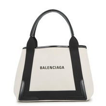 Load image into Gallery viewer, BALENCIAGA Navy Cabas S Handbag White/Black339933 Canvas Leather
