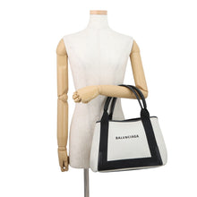 Load image into Gallery viewer, BALENCIAGA Navy Cabas S Handbag White/Black339933 Canvas Leather
