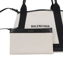 Load image into Gallery viewer, BALENCIAGA Navy Cabas S Handbag White/Black339933 Canvas Leather