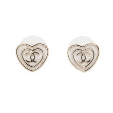 Load image into Gallery viewer, CHANEL CC Logo Metal Heart Earrings WhiteABD346 Metal