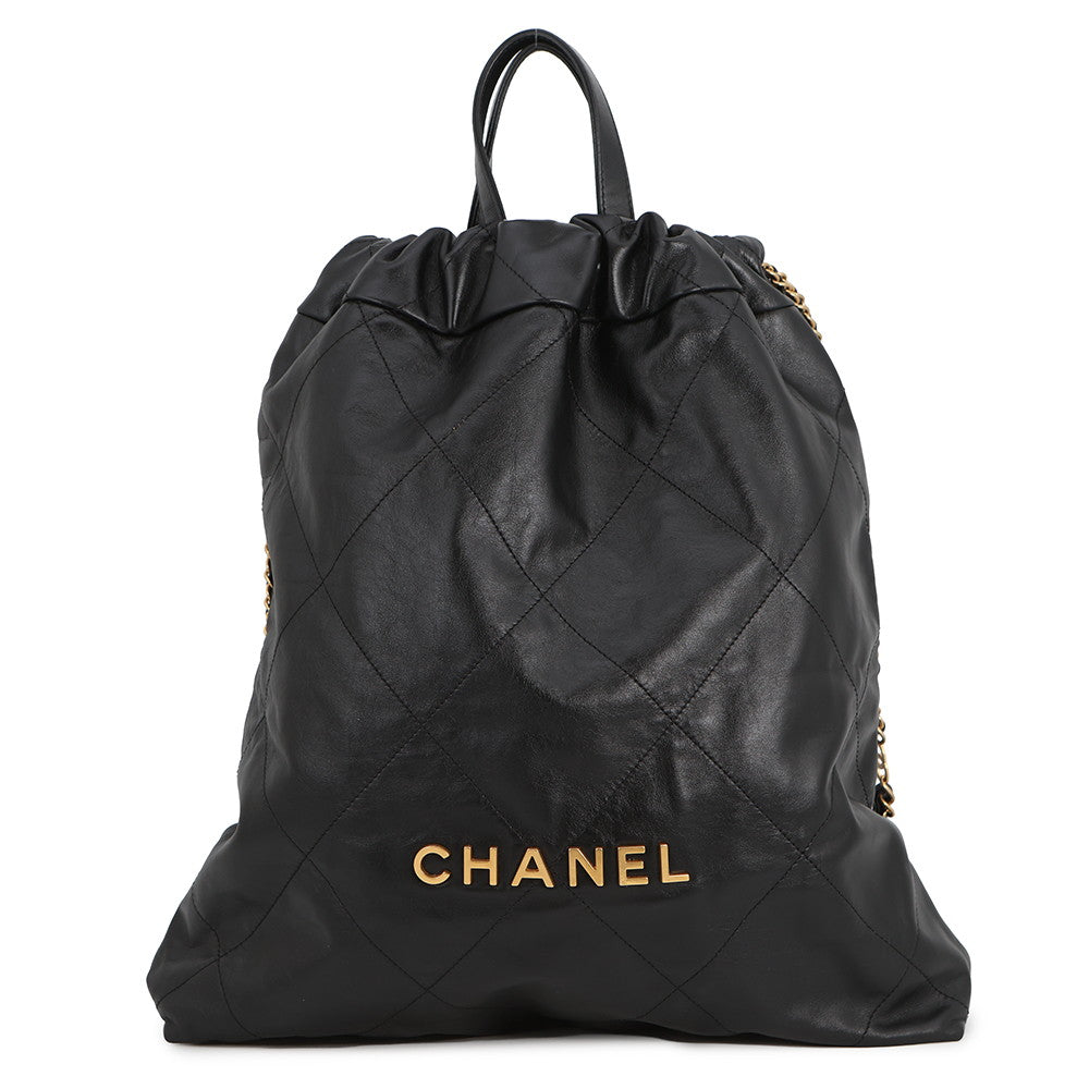 chanel black quilted leather large backpack Chanel 22 Large Quilted Backpack