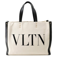 Load image into Gallery viewer, Valentino Garavani VLTN Lock Studded Tote Bag Ivory/BlackTW2B0D21FWB Canvas Leather