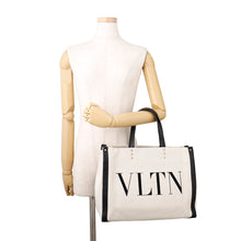 Load image into Gallery viewer, Valentino Garavani VLTN Lock Studded Tote Bag Ivory/BlackTW2B0D21FWB Canvas Leather