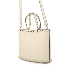 Load image into Gallery viewer, Valentino Garavani Rock Studded Tote Bag Light Ivory7W2B0S20VSF_I16 Grained Calf Leather Size Small