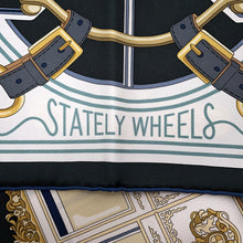 将图像加载到图库查看器中,HERMES Carre Stately Wheels Size 90 Black/Khaki/Vieille Or Silk100%