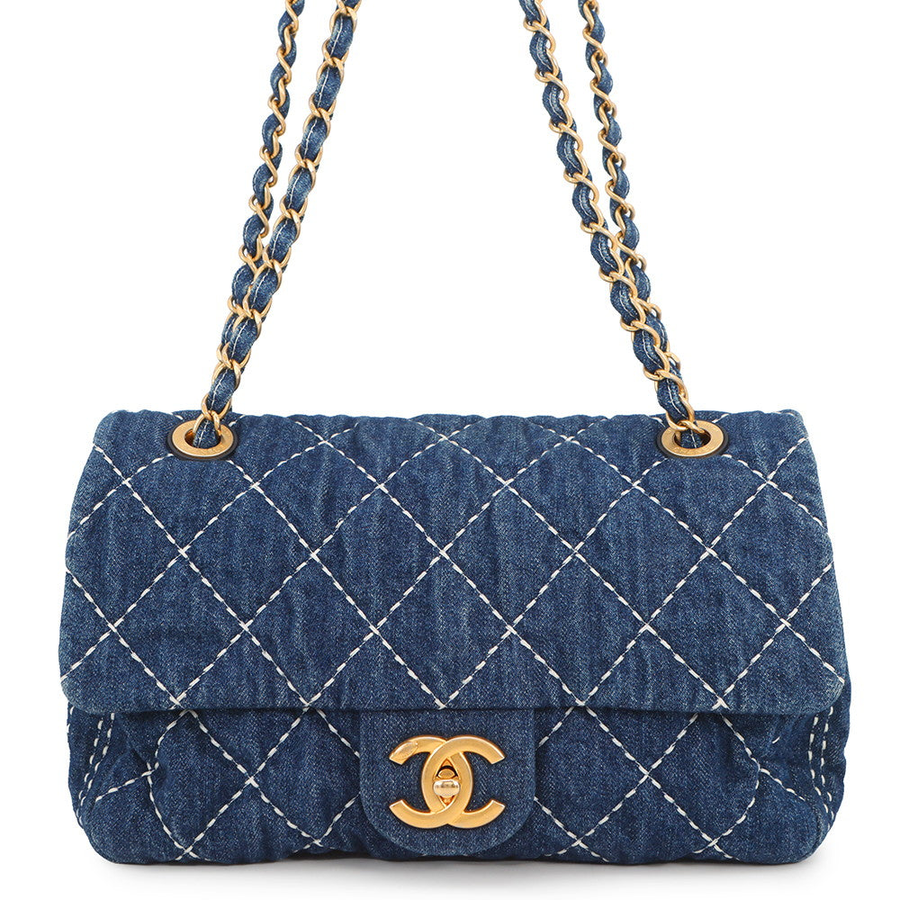 CHANEL Matelasse Single Flap ChainShoulder Bag BlueAS1328 Denim