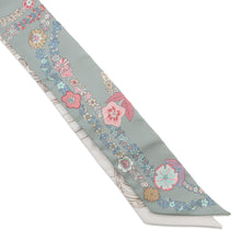 Load image into Gallery viewer, HERMES Twilly Bride de Gala en Fleur & Eyeliner Vert Almond/Pink/White Silk100%