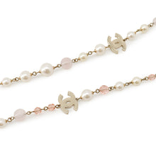 Load image into Gallery viewer, CHANEL CC Logo Faux Pearl Long Necklace Faux Pearl Beads Gold Plated