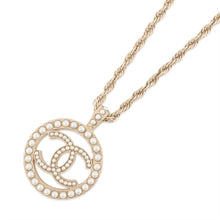 Load image into Gallery viewer, CHANEL CC Logo Circle Necklace Gold Plated Faux Pearl
