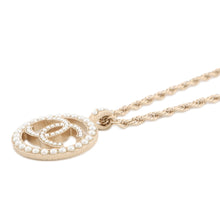 Load image into Gallery viewer, CHANEL CC Logo Circle Necklace Gold Plated Faux Pearl