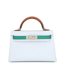 Load image into Gallery viewer, HERMES Mini Kelly 2 Tricolor Blue Plume/Vert Jade/Gold Epsom Size Mini