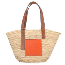 将图像加载到图库查看器中,LOEWE Basket Bag Natural/Orange/BrownA223S92X01 Raffia Leather Size Medium