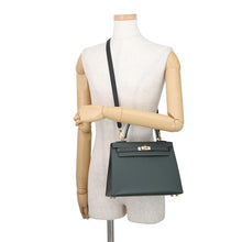 将图像加载到图库查看器中,HERMES Kelly Sellier tricolor Vert Mangrove/Green Pantan/Black Epsom Size 25